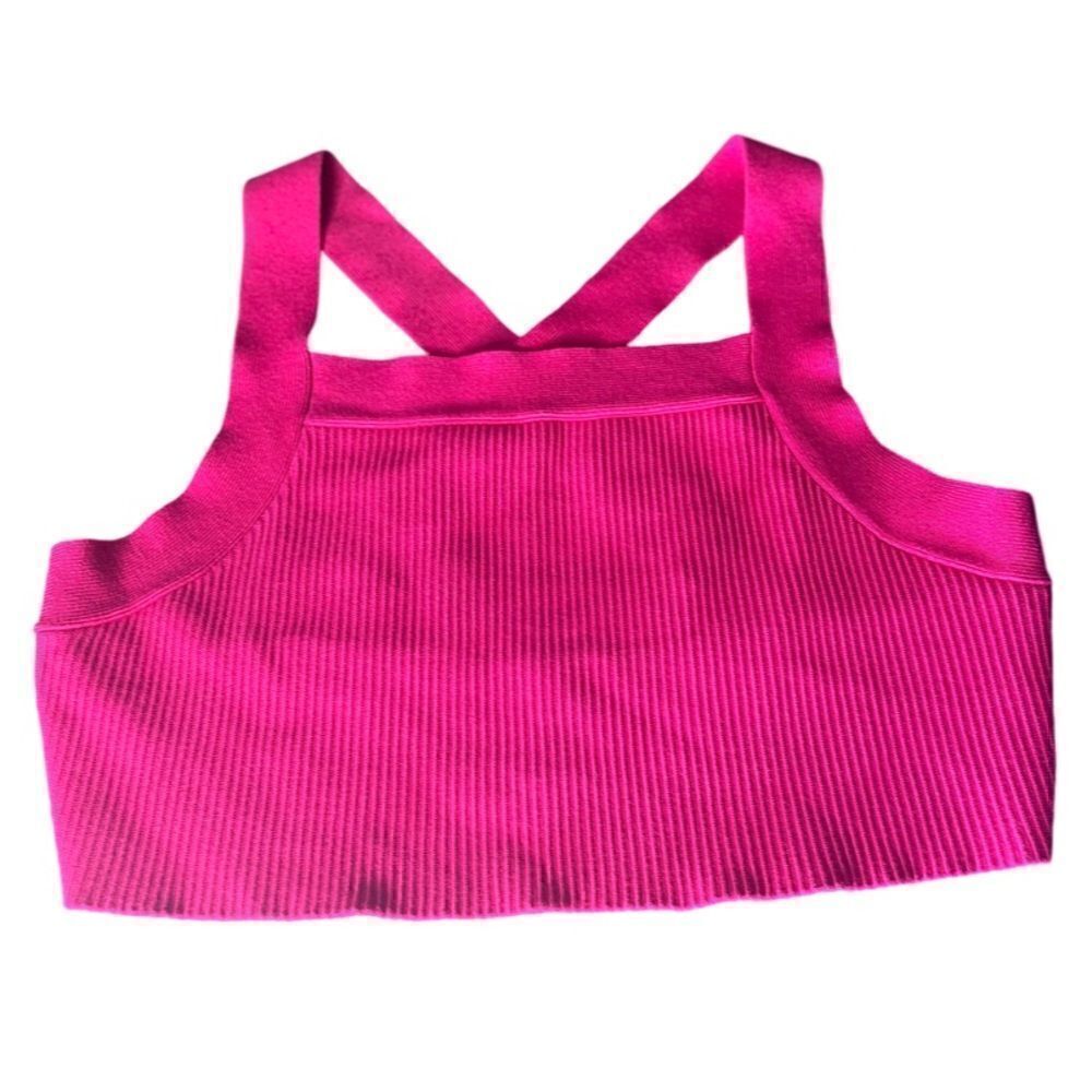 House of Harlow 1960 Wide Strap Cross Back Ribbed Crop Top, Hot Pink. Large. NWT